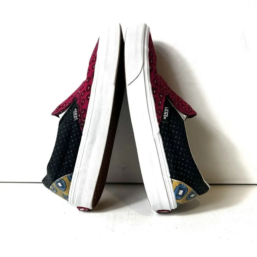 VANS OFF The Wall Red Mix Print Canvas Skate Shoes Women's 6 Low Lace Up Sneaker